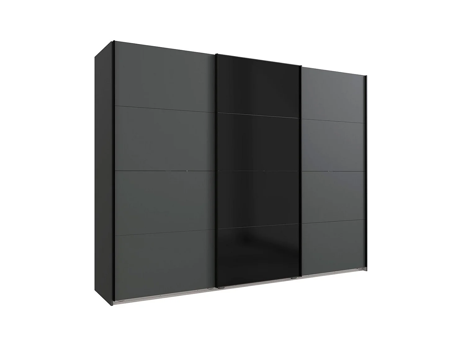 SCHWEBETÜRENSCHRANK Barcelona graphit / Glasschwarz 270 / 65 / 208cm