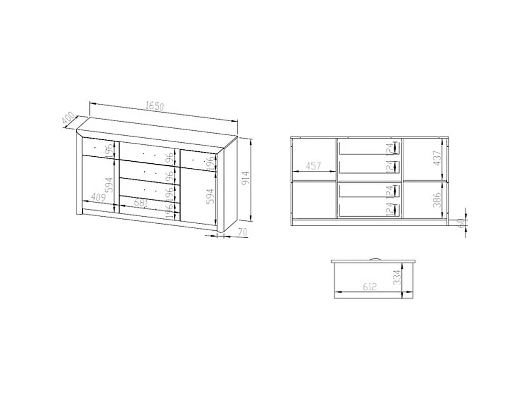 SIDEBOARD Castel Sonoma Eiche hell / Sonoma Eiche Trüffel 165 / 43 / 94cm