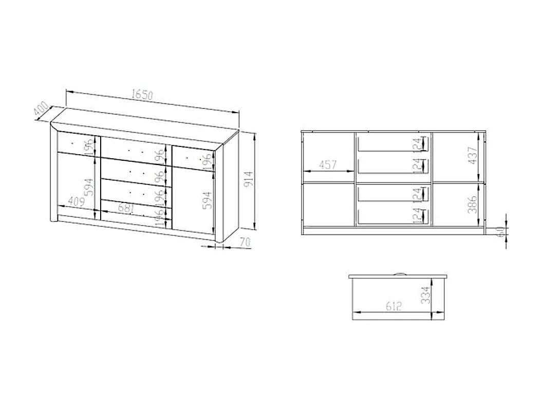 SIDEBOARD Castel Sonoma Eiche hell / Sonoma Eiche Trüffel 165 / 43 / 94cm