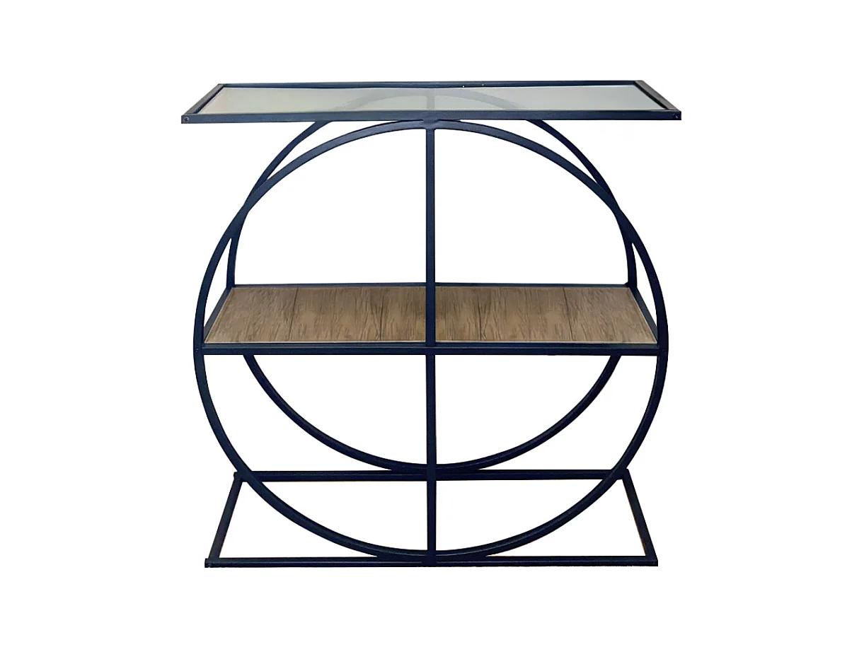 Console plateau en verre fumé et pied circulaire en Métal noir L80 cm - CLOUDY