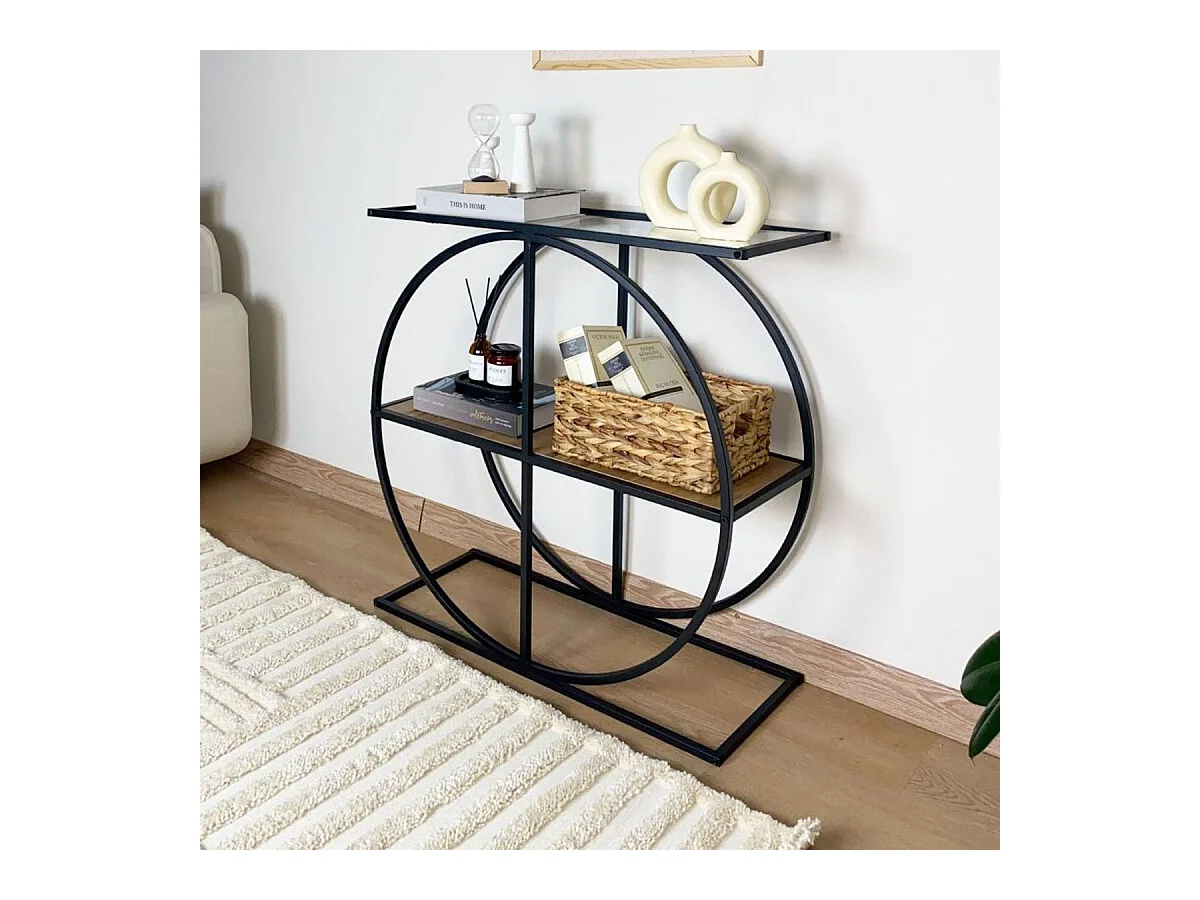 Console plateau en verre fumé et pied circulaire en Métal noir L80 cm - CLOUDY
