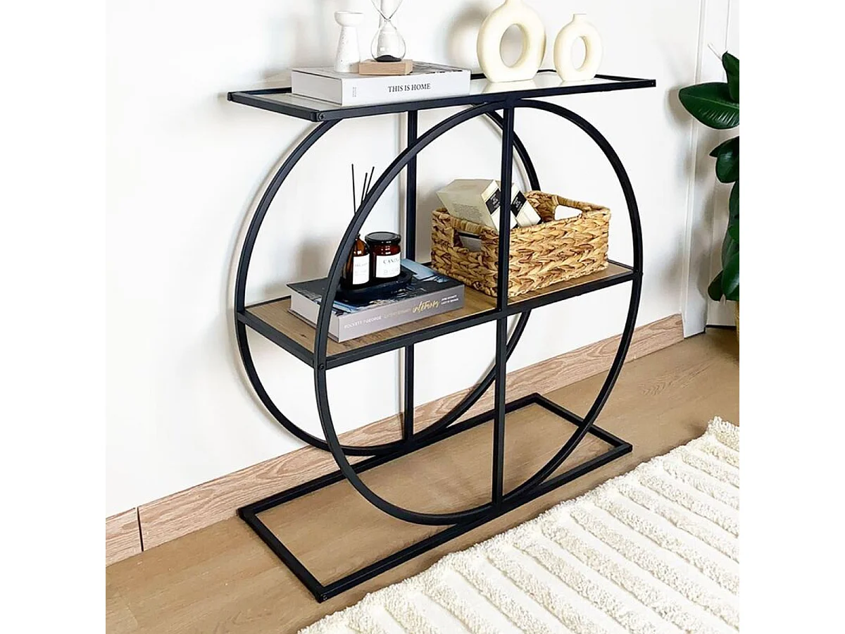 Console plateau en verre fumé et pied circulaire en Métal noir L80 cm - CLOUDY