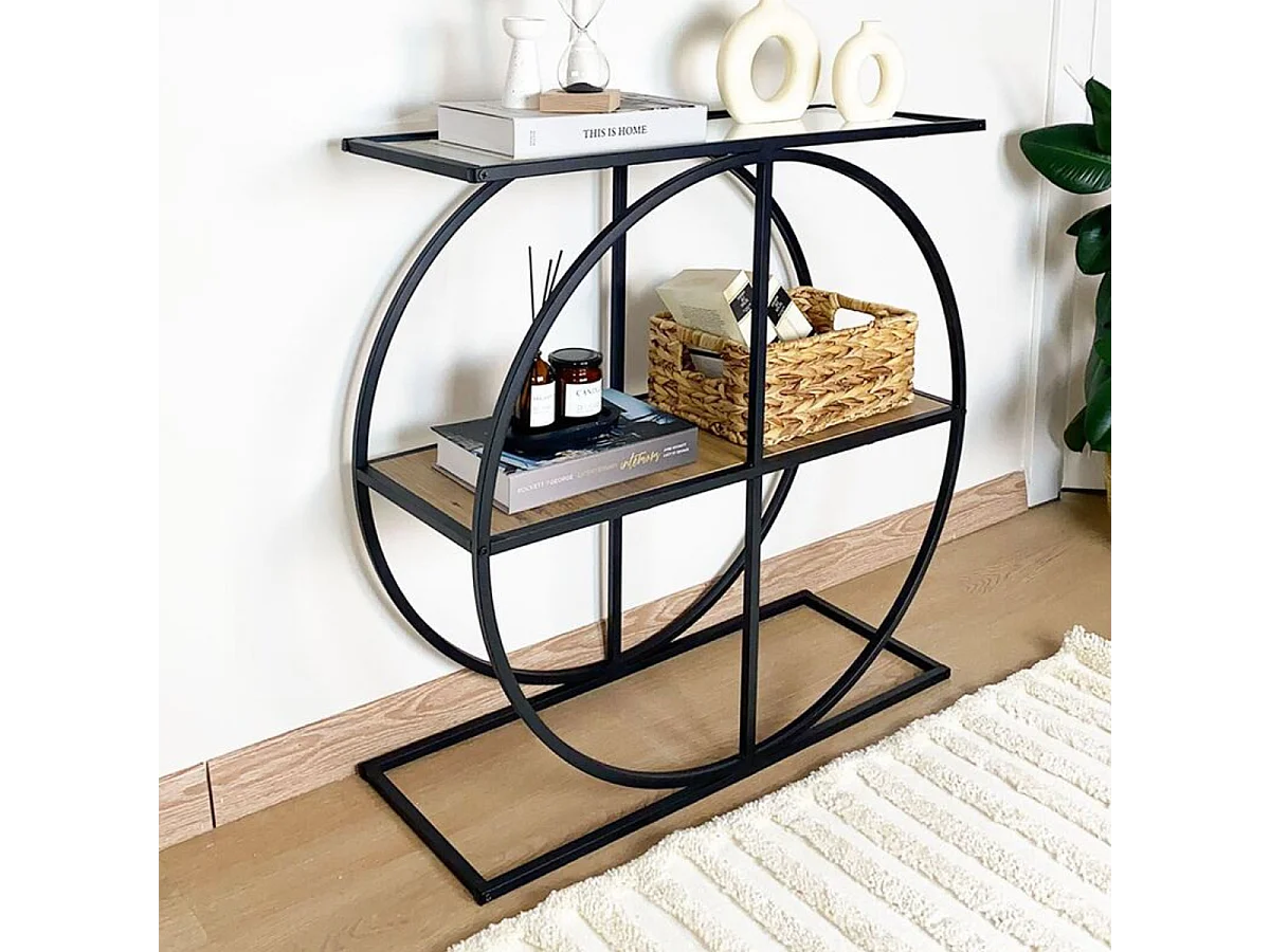 Console plateau en verre fumé et pied circulaire en Métal noir L80 cm - CLOUDY