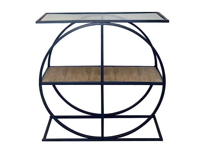 Consola con sobre de cristal ahumado y base circular de metal negro L80 cm - CLOUDY