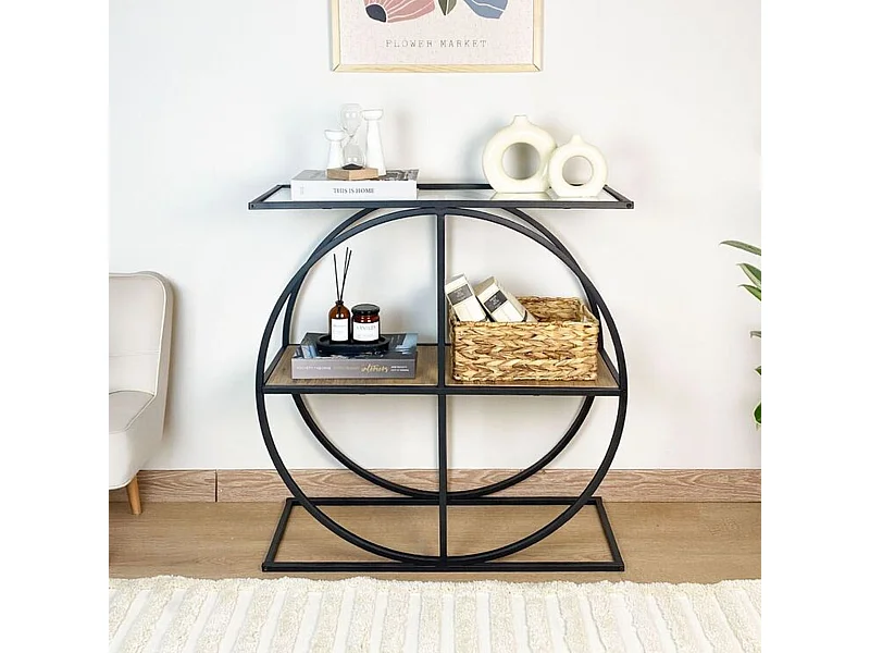 Console met rookglazen blad en ronde metalen poot L80 cm - CLOUDY