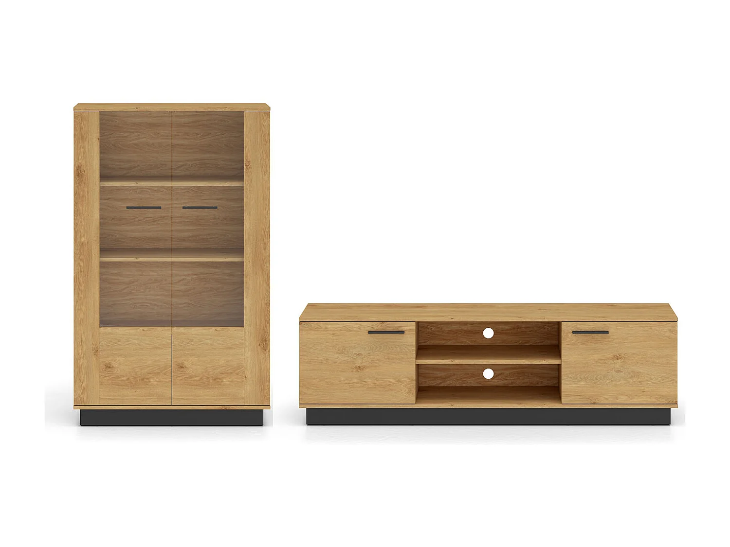 WOHNZIMMER-SET Modesto Eiche Style hell / schwarz 2-teilig