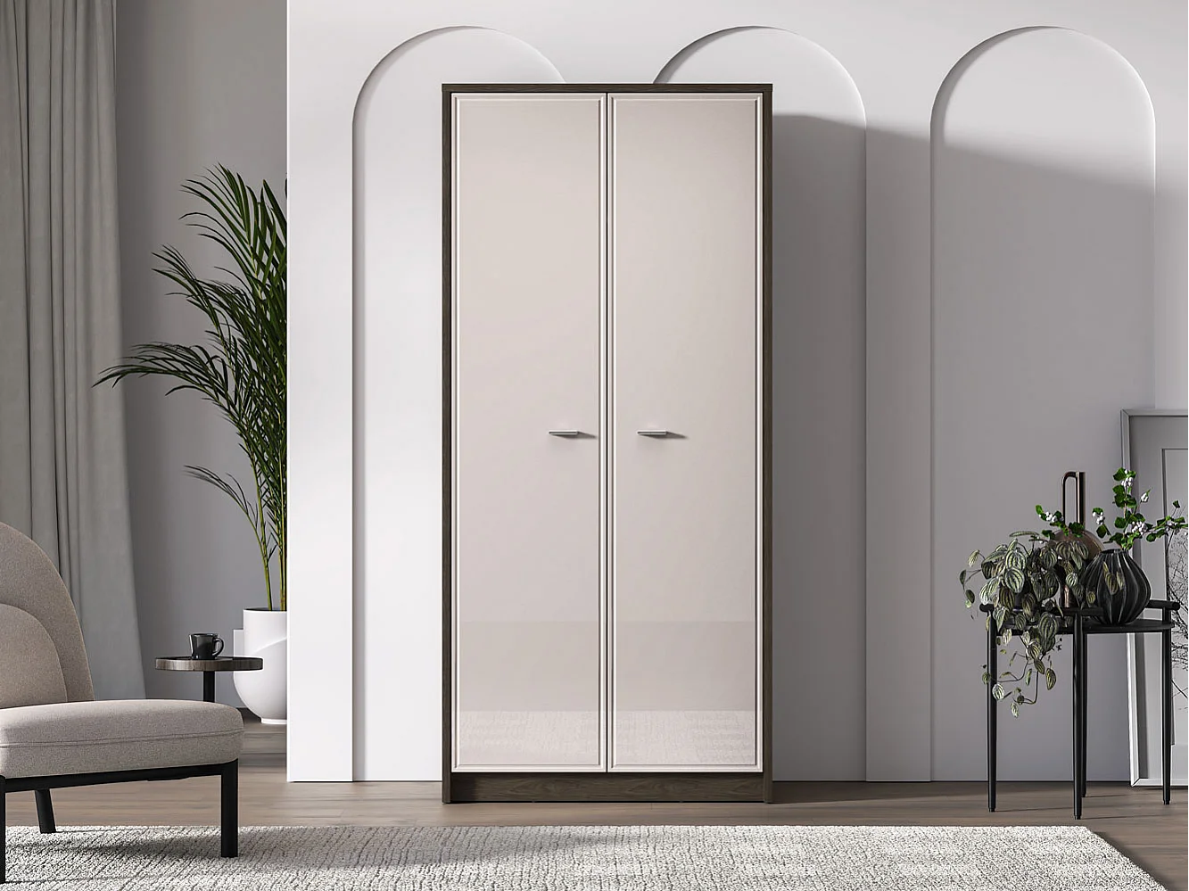 KLEIDERSCHRANK Avante Windmill Eiche dunkel / Cashmere Hochglanz 89 / 52 / 195cm