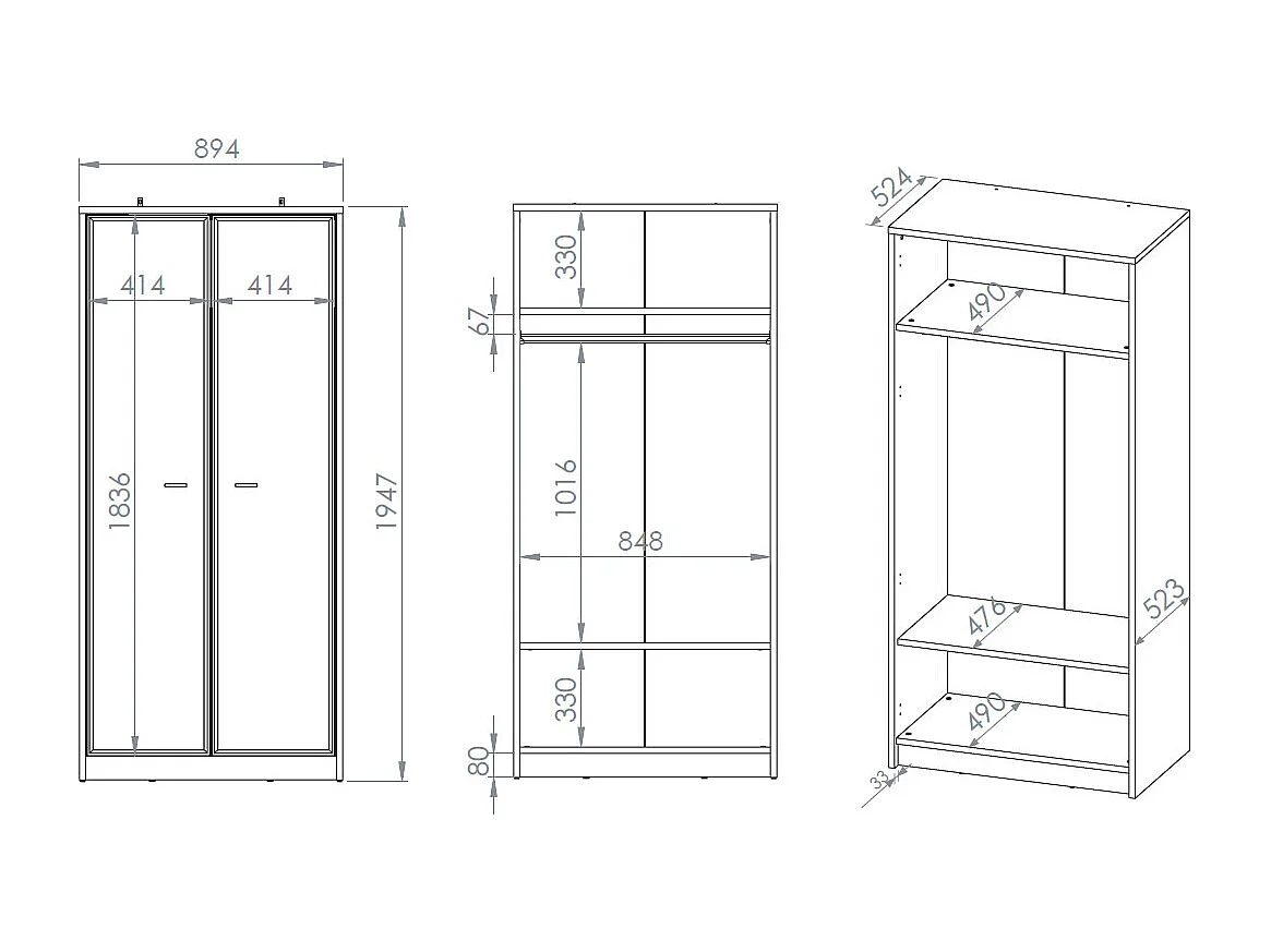 KLEIDERSCHRANK Avante Windmill Eiche dunkel / Cashmere Hochglanz 89 / 52 / 195cm
