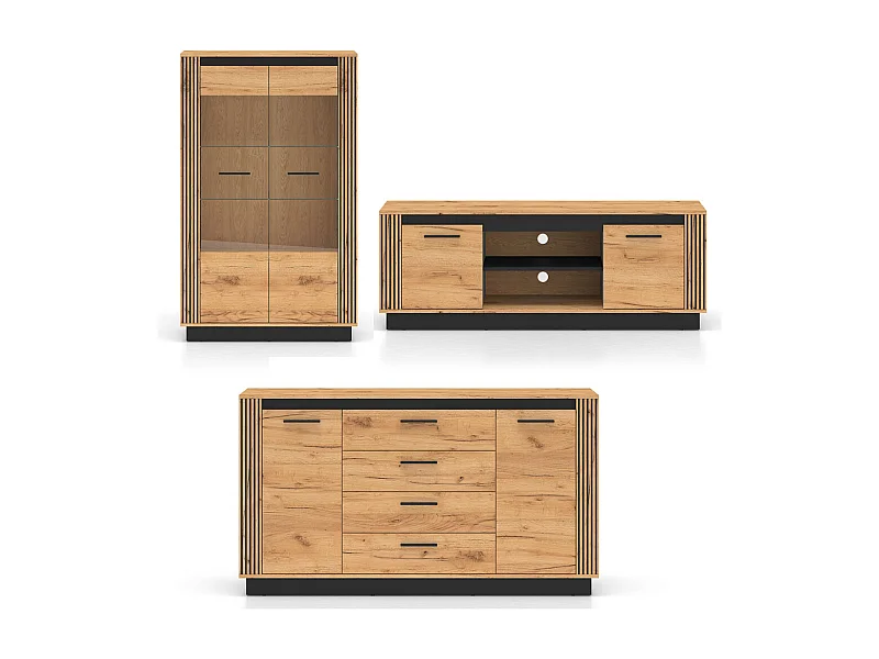 WOHNZIMMER-SET Urso 3-teilig Gold Craft Eiche / Schwarz