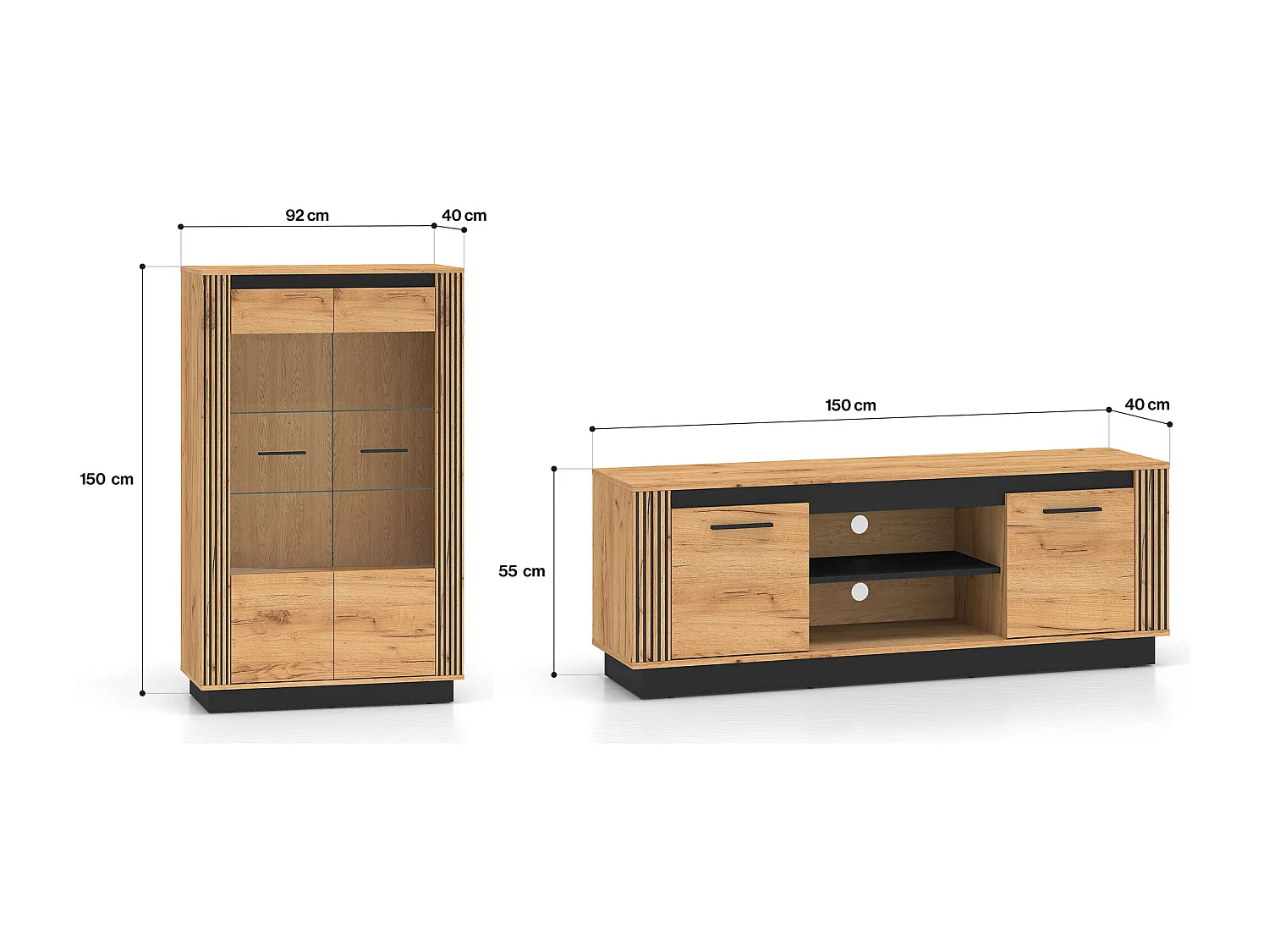 WOHNZIMMER-SET Urso X-teilig Gold Craft Eiche / Schwarz