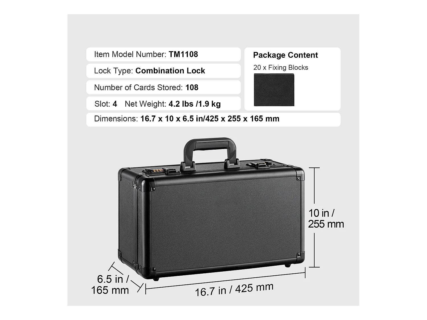 Boîte de Rangement, SucceBuy Boîte de Rangement pour Cartes Graduées, 4 Emplacements, Serrure à Code, Peut Contenir 108 Cartes PSA