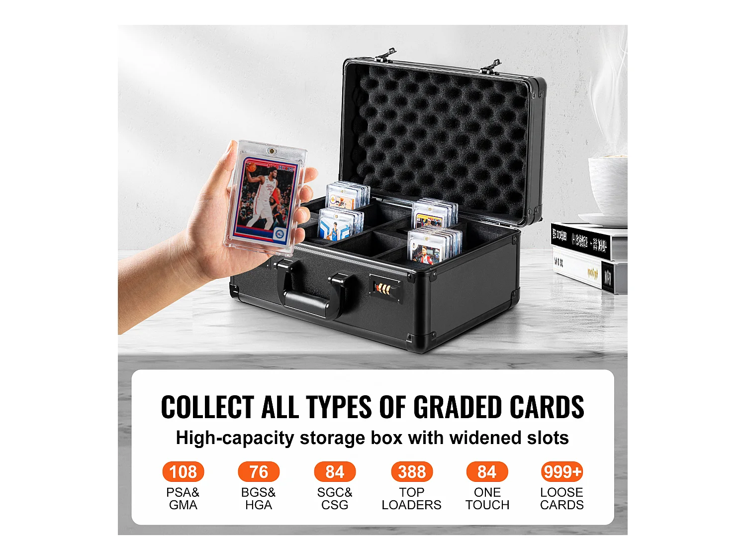 Boîte de Rangement, SucceBuy Boîte de Rangement pour Cartes Graduées, 4 Emplacements, Serrure à Code, Peut Contenir 108 Cartes PSA