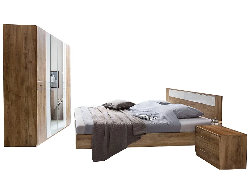SCHLAFZIMMER SET 4-teilig Plankeneiche / Weißglas 498 / 210  / 210cm