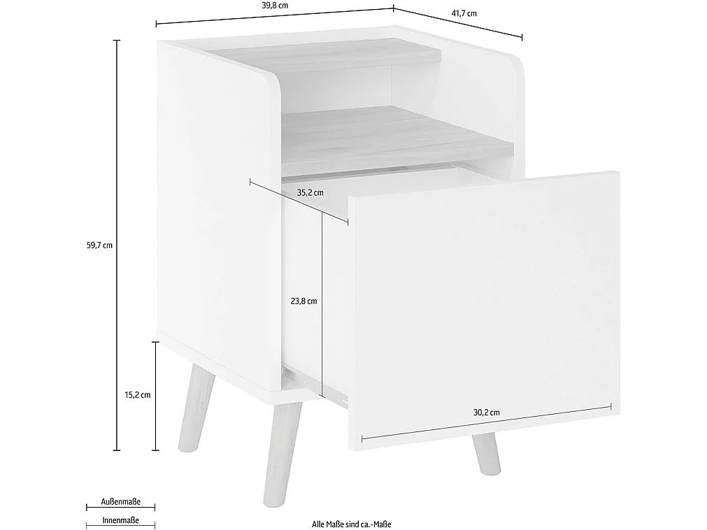 NACHTKONSOLE Scandi weiß / Jackson Hickory 40 / 42 / 60cm