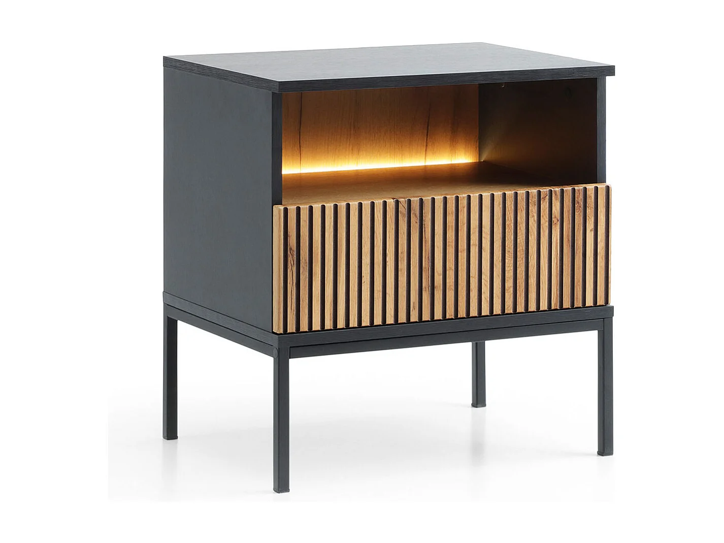 NACHTKONSOLE Sento schwarz / Wotan Eiche 54 / 39 / 56 cm