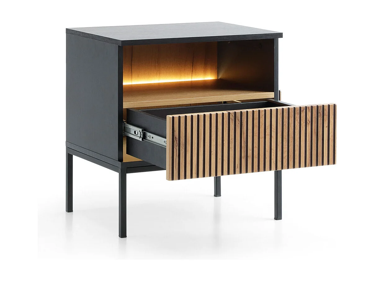 NACHTKONSOLE Sento schwarz / Wotan Eiche 54 / 39 / 56 cm