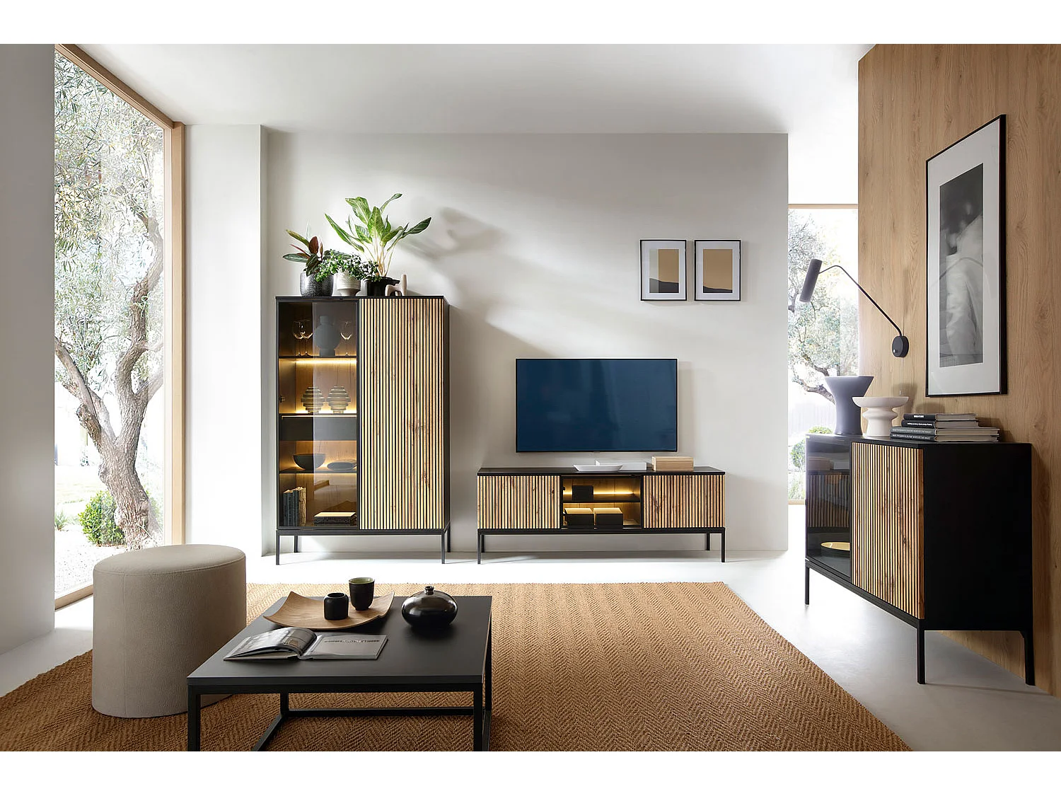 NACHTKONSOLE Sento schwarz / Wotan Eiche 54 / 39 / 56 cm