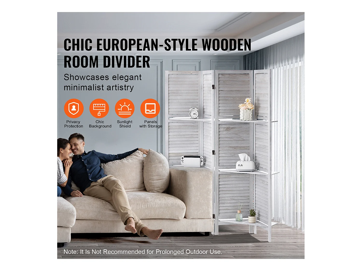 Cloison de Séparation, SucceBuy Cloison de Séparation en Bois, 4 Panneaux pour Séparation de Pièce, Cloison de Séparation à Persiennes de 170 cm de Hauteur