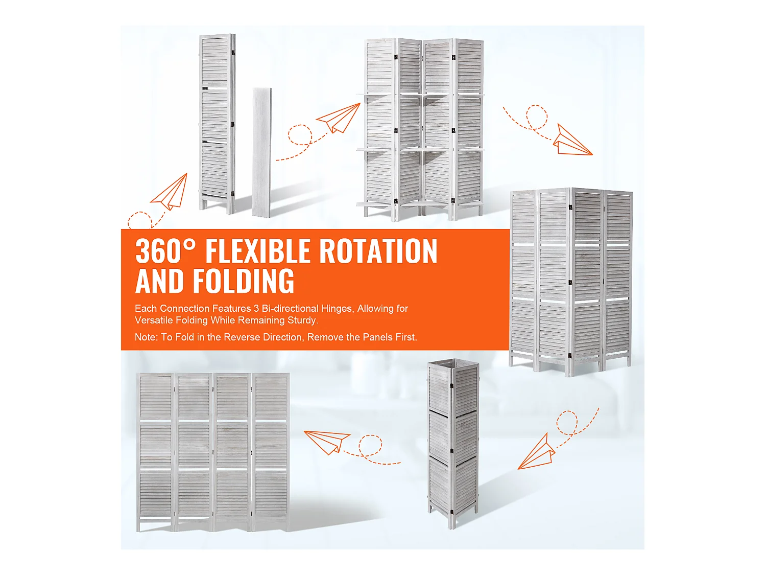 Cloison de Séparation, SucceBuy Cloison de Séparation en Bois, 4 Panneaux pour Séparation de Pièce, Cloison de Séparation à Persiennes de 170 cm de Hauteur