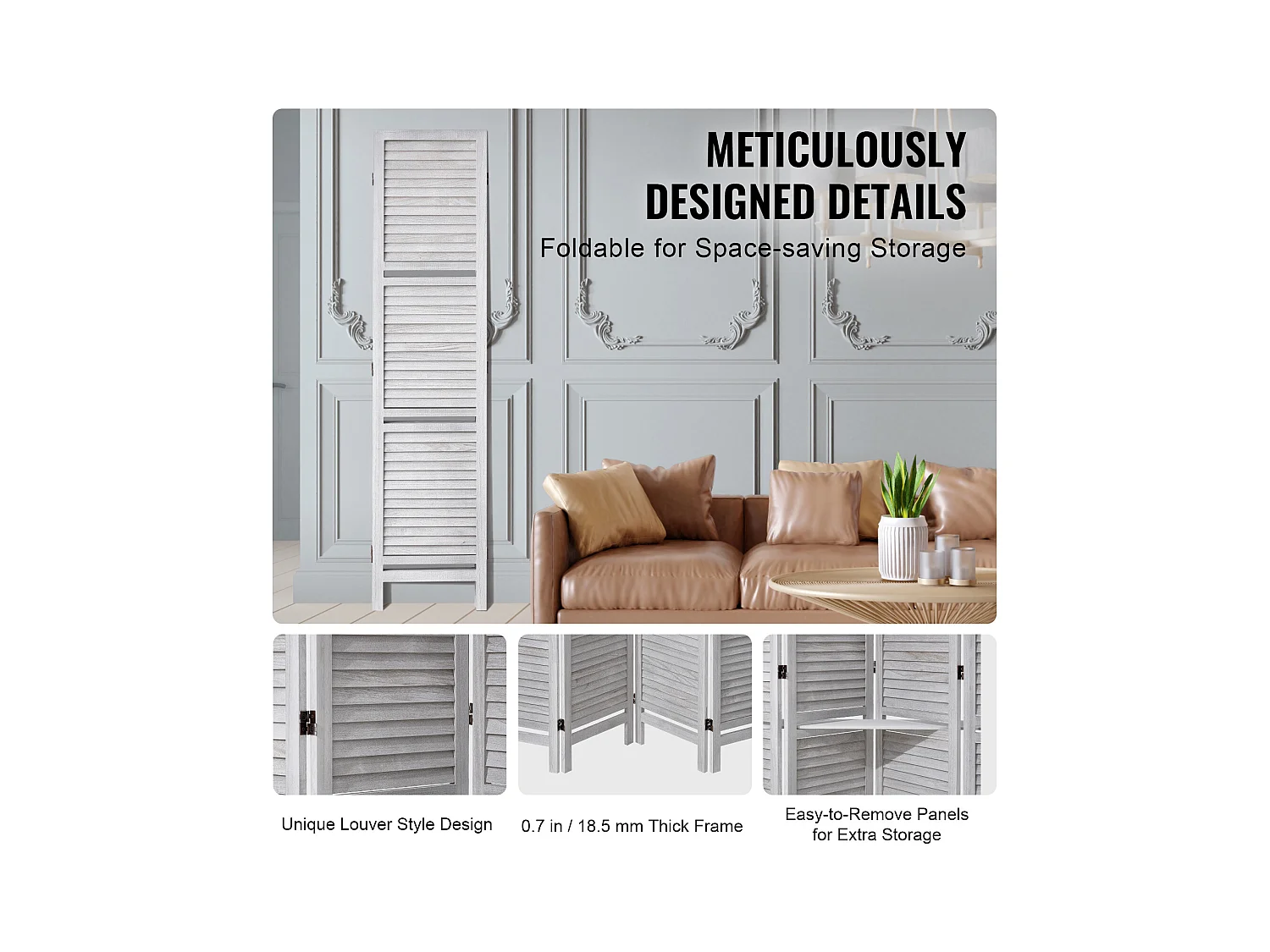 Cloison de Séparation, SucceBuy Cloison de Séparation en Bois, 4 Panneaux pour Séparation de Pièce, Cloison de Séparation à Persiennes de 170 cm de Hauteur