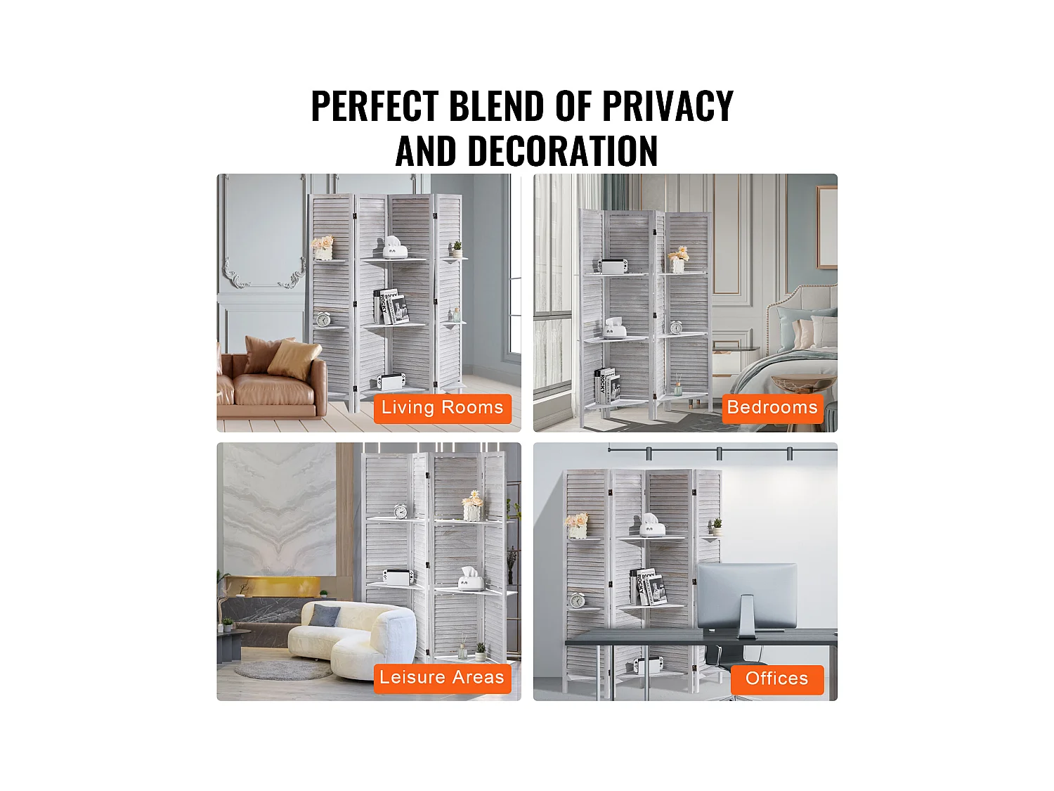 Cloison de Séparation, SucceBuy Cloison de Séparation en Bois, 4 Panneaux pour Séparation de Pièce, Cloison de Séparation à Persiennes de 170 cm de Hauteur