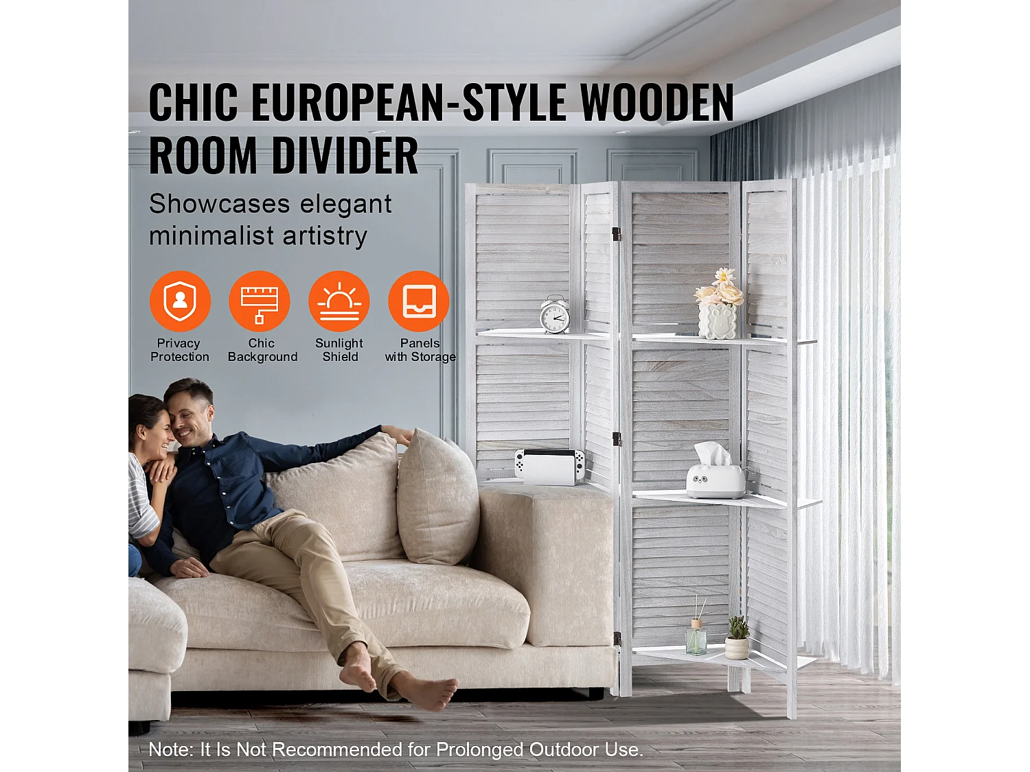 Cloison de Séparation, SucceBuy Cloison de Séparation en Bois, 4 Panneaux pour Séparation de Pièce, Cloison de Séparation à Persiennes de 170 cm de Hauteur