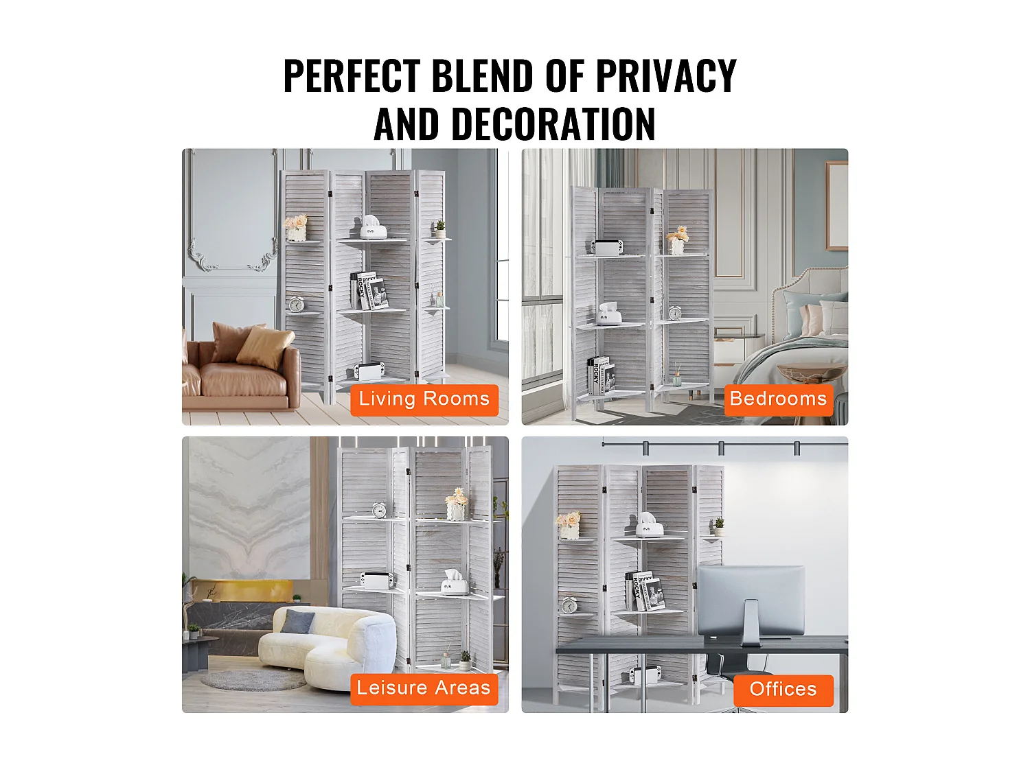 Cloison de Séparation, SucceBuy Cloison de Séparation en Bois, 4 Panneaux pour Séparation de Pièce, Cloison de Séparation à Persiennes de 170 cm de Hauteur