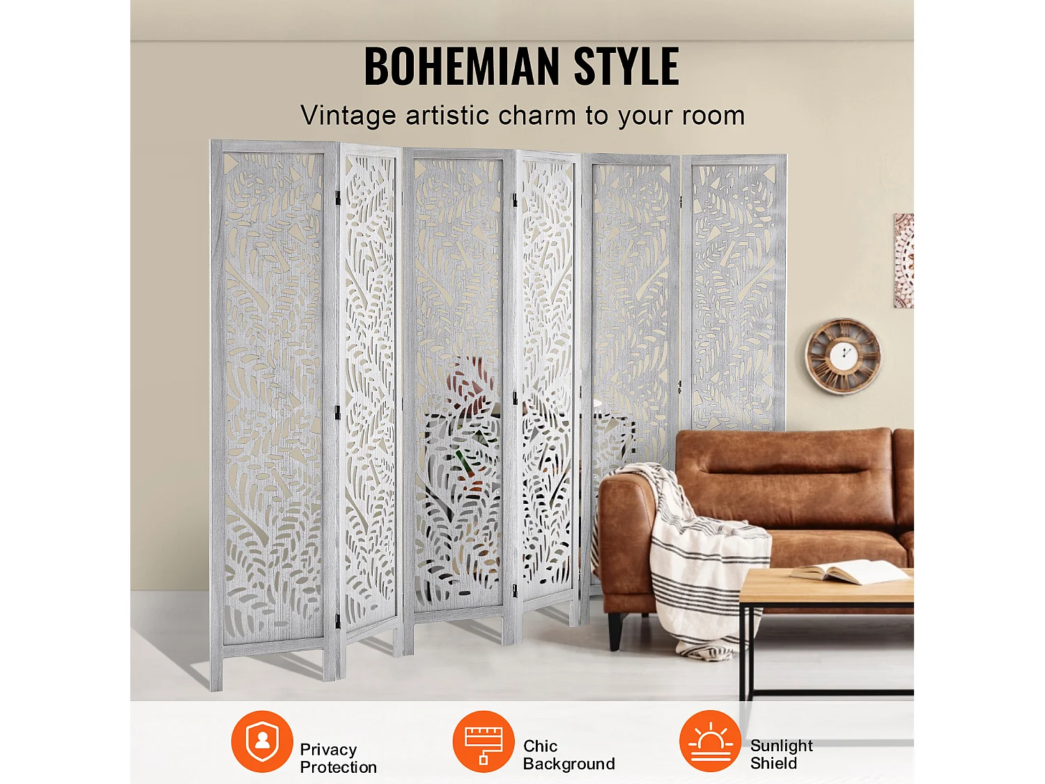 Biombo SucceBuy de 6 Paneles de Madera para Separar el Hogar, la Oficina y el Dormitorio