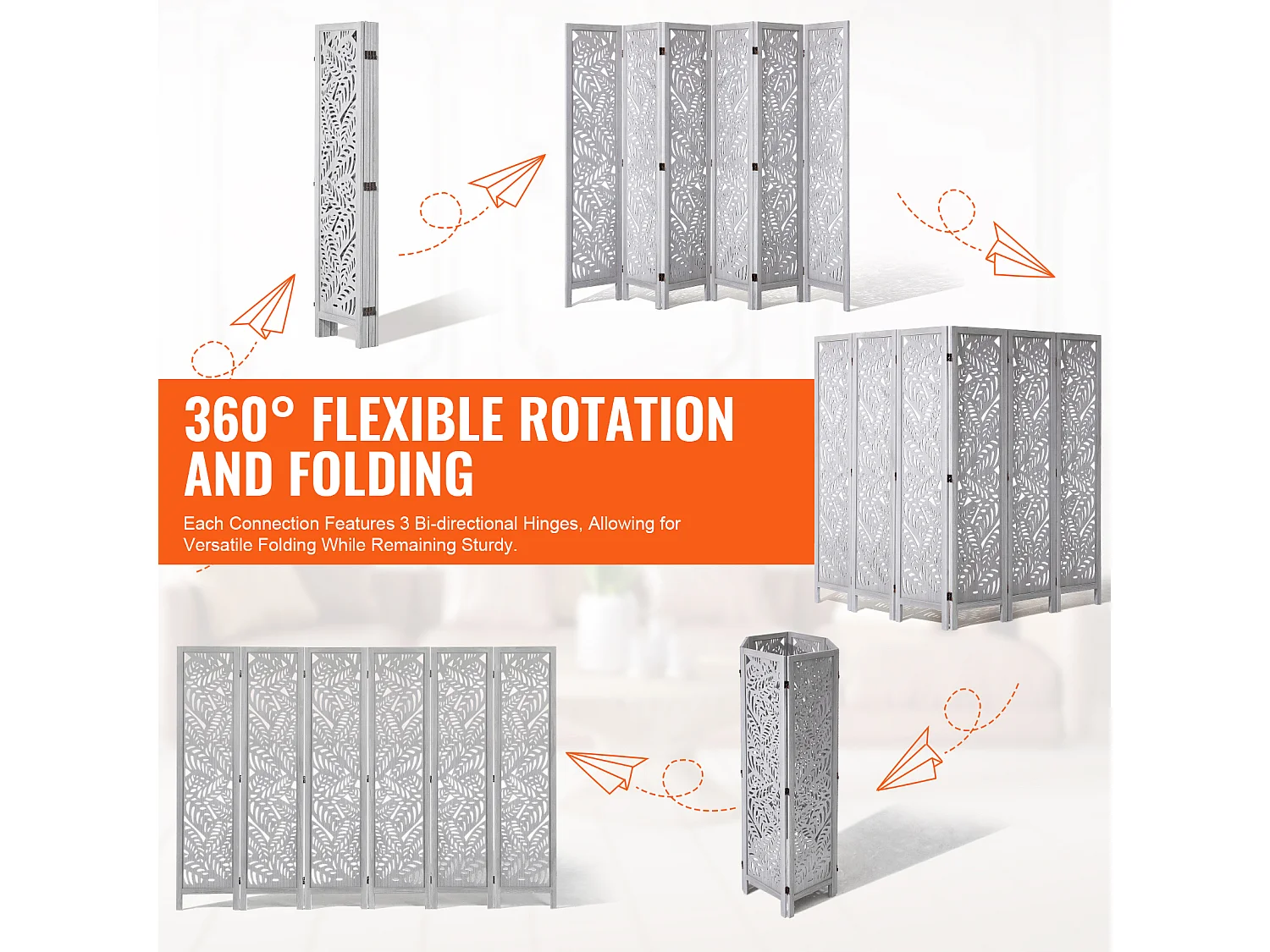 Biombo SucceBuy de 6 Paneles de Madera para Separar el Hogar, la Oficina y el Dormitorio