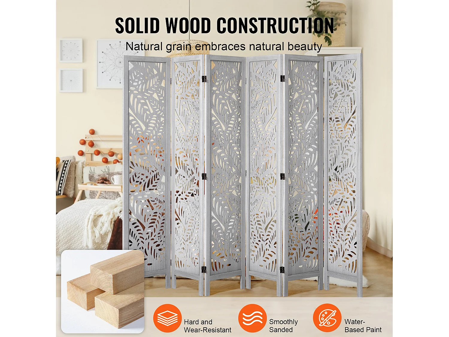 Biombo SucceBuy de 6 Paneles de Madera para Separar el Hogar, la Oficina y el Dormitorio