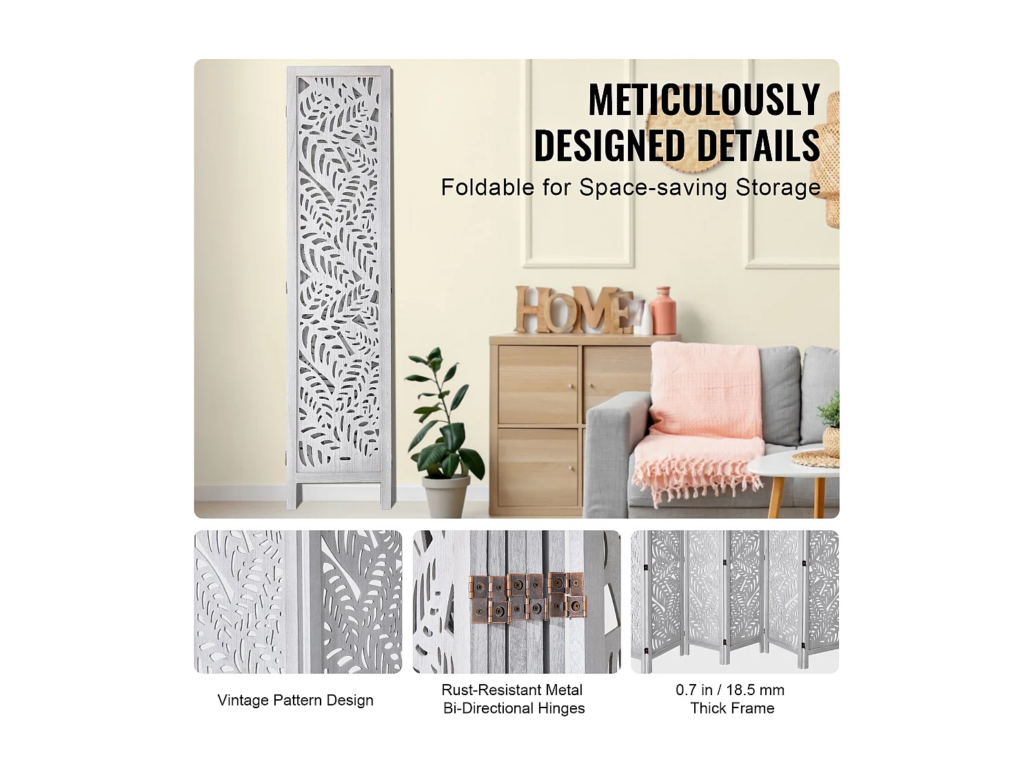 Biombo SucceBuy de 6 Paneles de Madera para Separar el Hogar, la Oficina y el Dormitorio