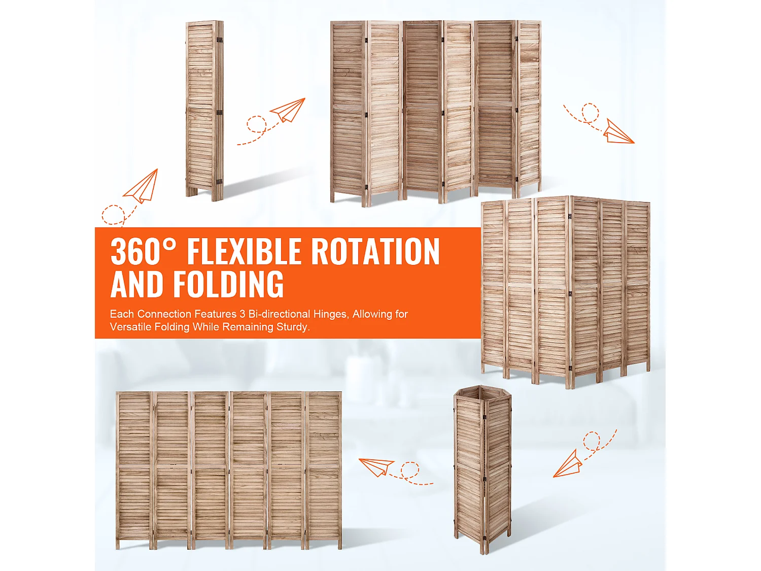Cloison de Séparation, SucceBuy Cloison de Séparation en Bois à 6 Panneaux, 170 cm de Hauteur, pour la Maison, le Bureau, le Restaurant
