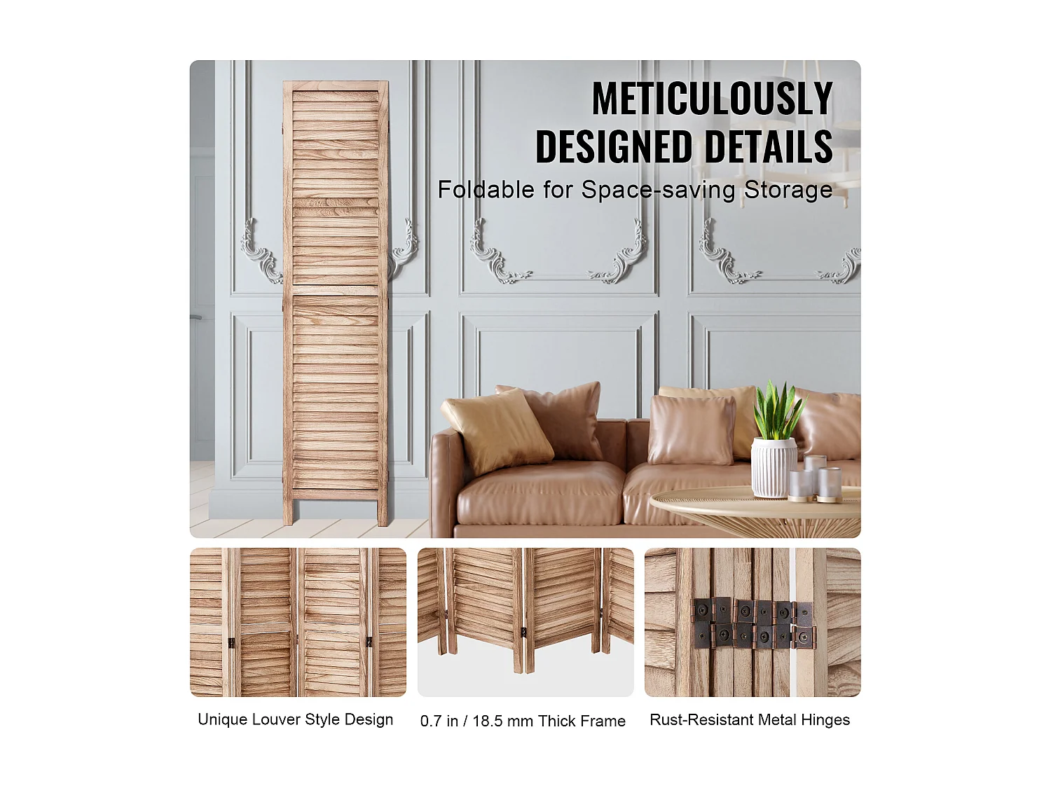 Cloison de Séparation, SucceBuy Cloison de Séparation en Bois à 6 Panneaux, 170 cm de Hauteur, pour la Maison, le Bureau, le Restaurant