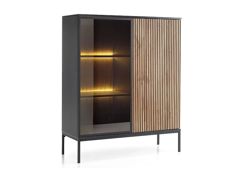 VITRINE Sento schwarz / Wotan Eiche 104 / 39 / 126 cm