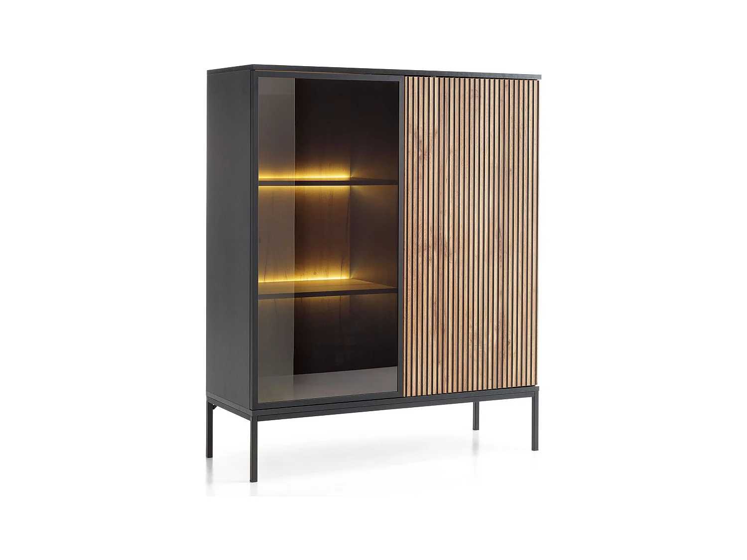 VITRINE Sento schwarz / Wotan Eiche 104 / 39 / 126 cm