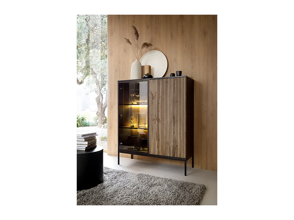 VITRINE Sento schwarz / Wotan Eiche 104 / 39 / 126 cm