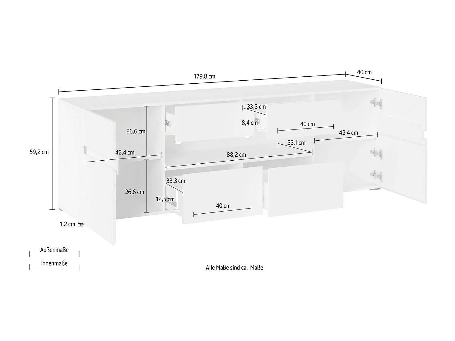 LOWBOARD Rimini Atelier hell / Kastanie Breslau 180 / 40 / 59cm