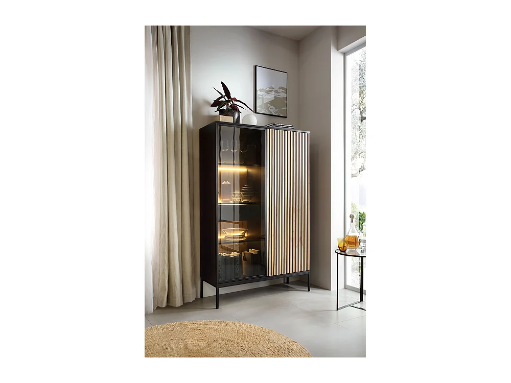 VITRINE Sento schwarz / Wotan Eiche 104 / 39 / 166 cm