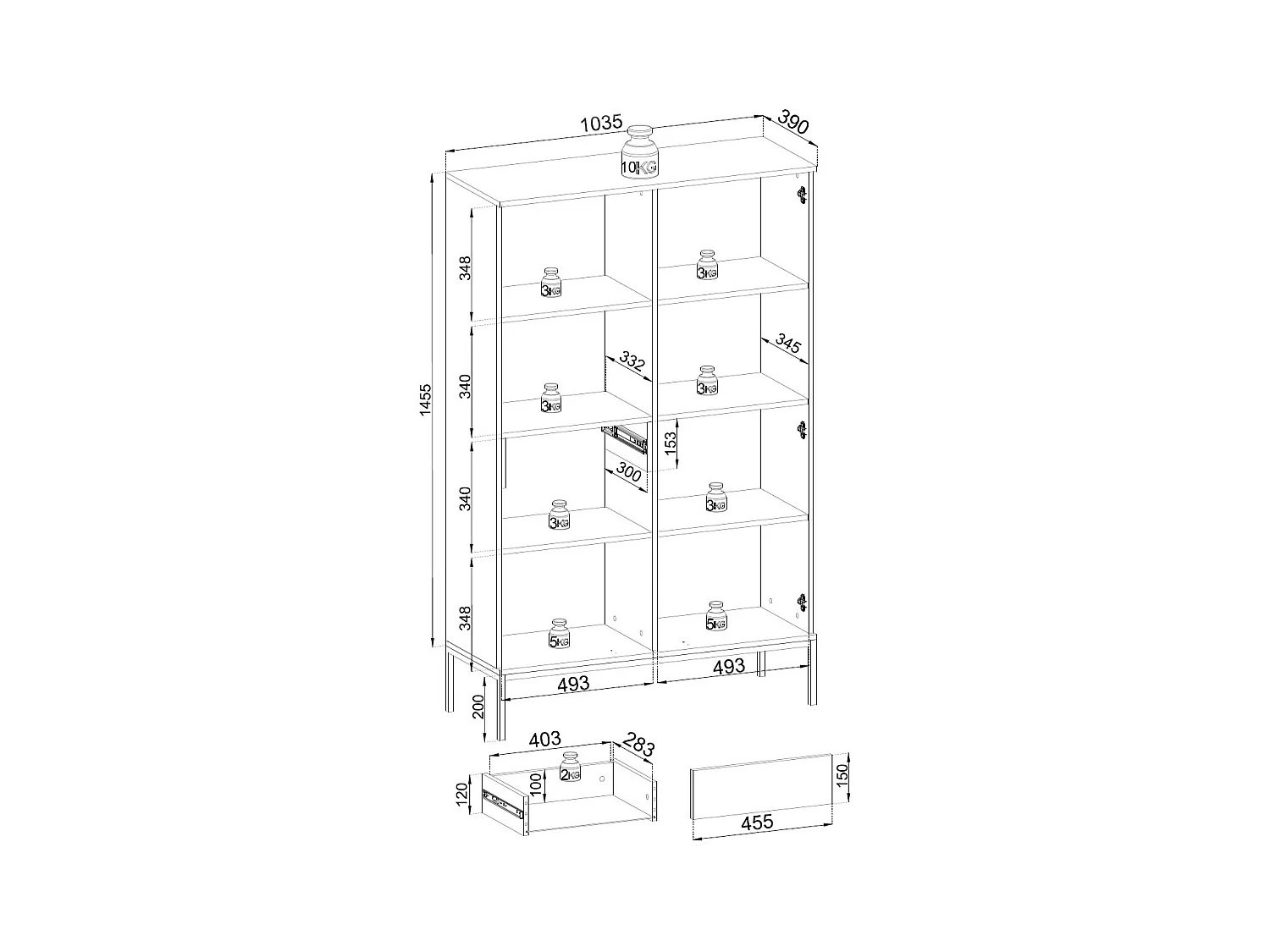 VITRINE Sento schwarz / Wotan Eiche 104 / 39 / 166 cm