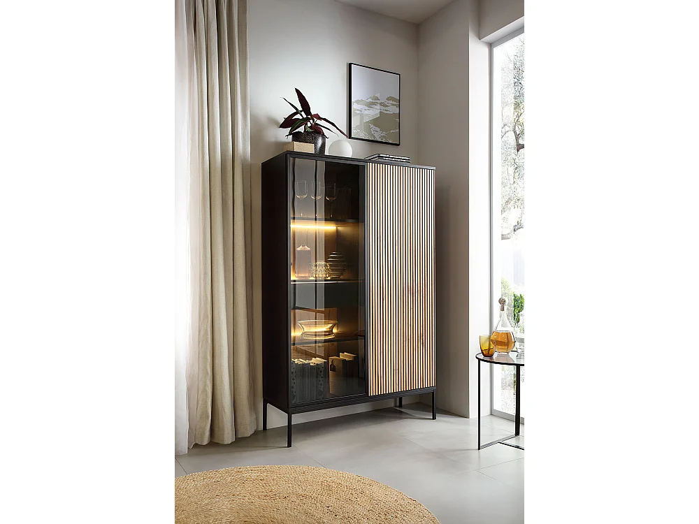 VITRINE Sento schwarz / Wotan Eiche 104 / 39 / 166 cm