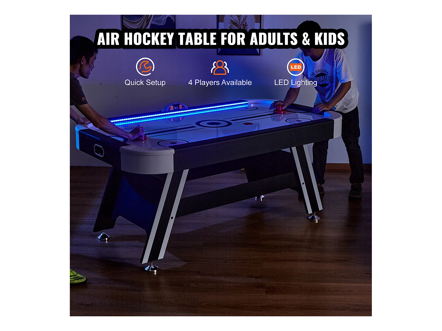 Table de Billard, SucceBuy Table d'Air Hockey 183 cm avec Score LED, Palets et Poussoirs Inclus