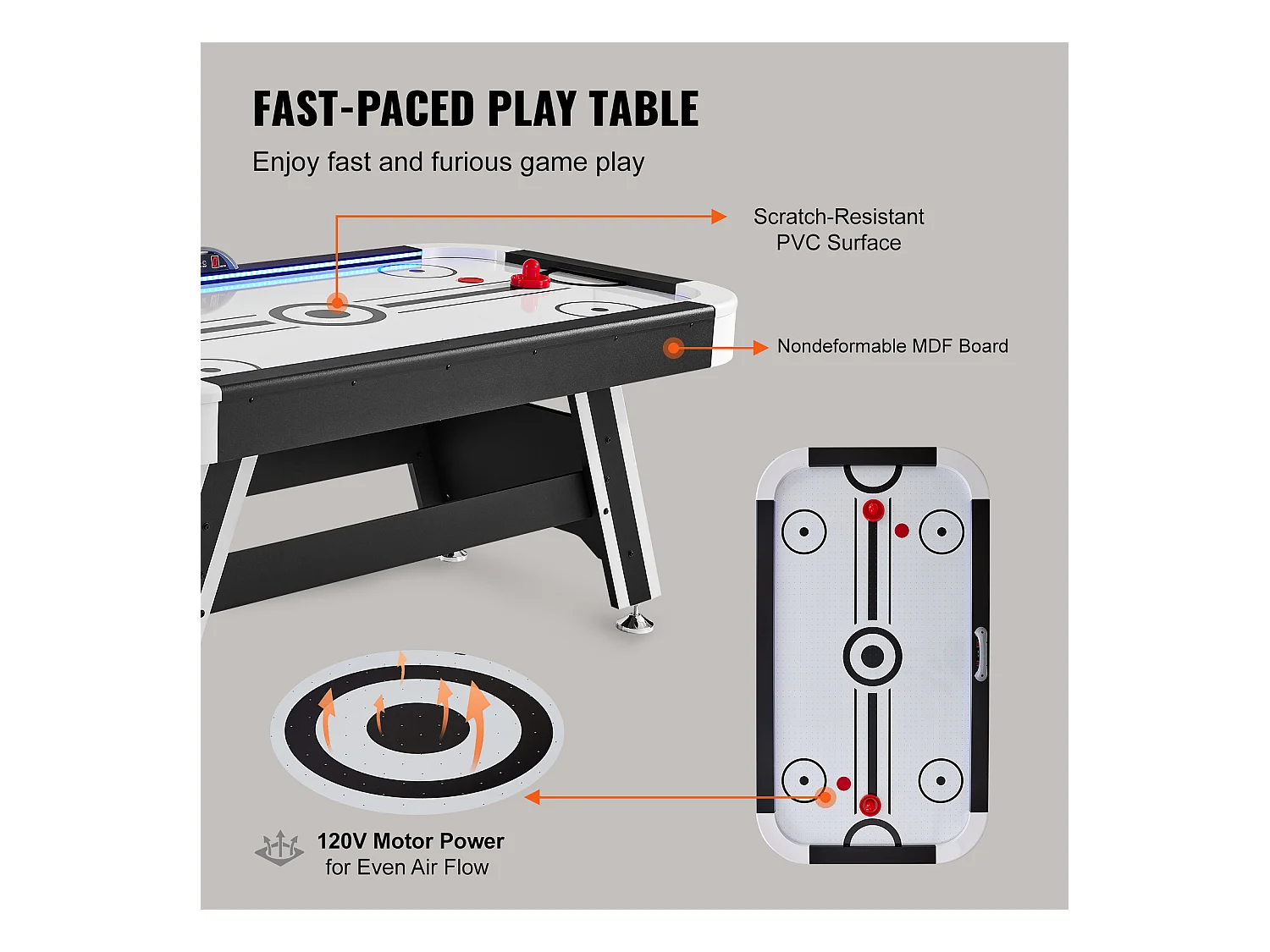 Table de Billard, SucceBuy Table d'Air Hockey 183 cm avec Score LED, Palets et Poussoirs Inclus