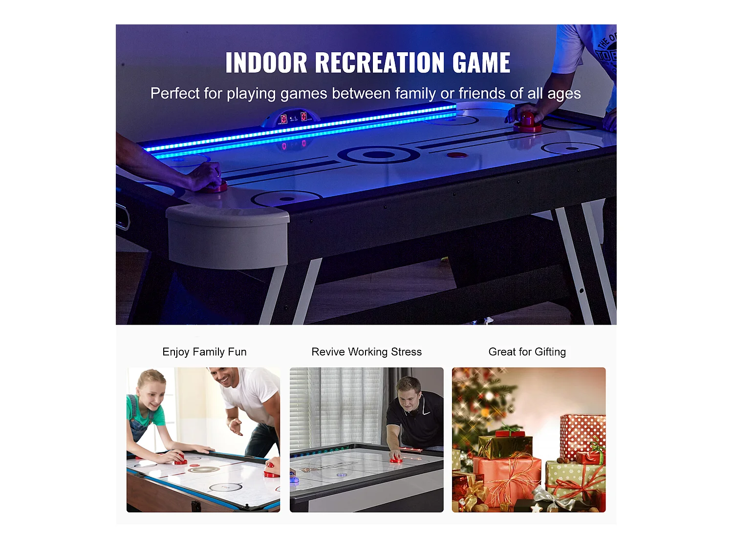 Table de Billard, SucceBuy Table d'Air Hockey 183 cm avec Score LED, Palets et Poussoirs Inclus