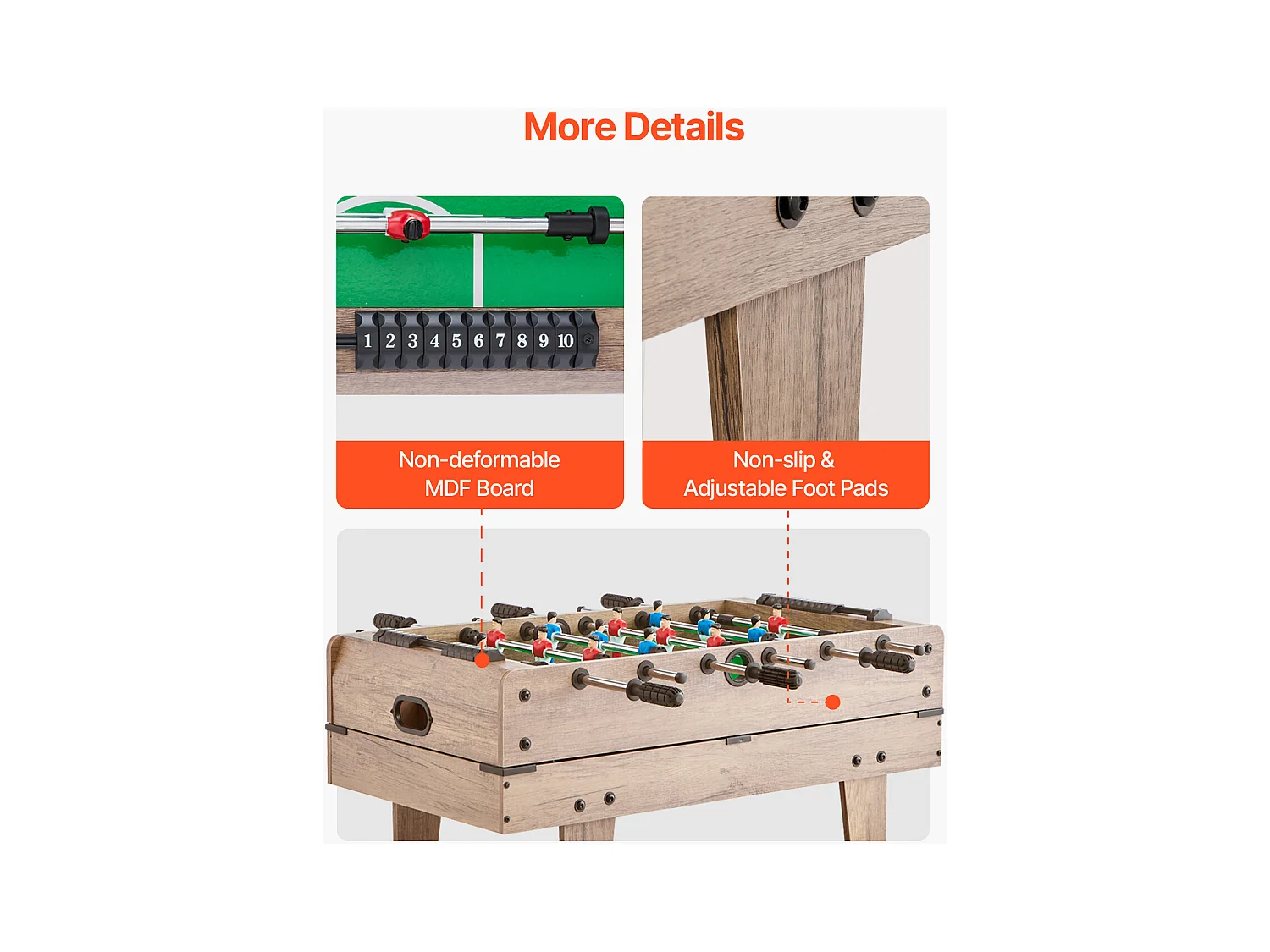 Table de Jeu Combinée 4 en 1 Air Hockey Baby-foot, Ping-pong, Billard, 82 cm – Multifonction, Compacte, d'Intérieur