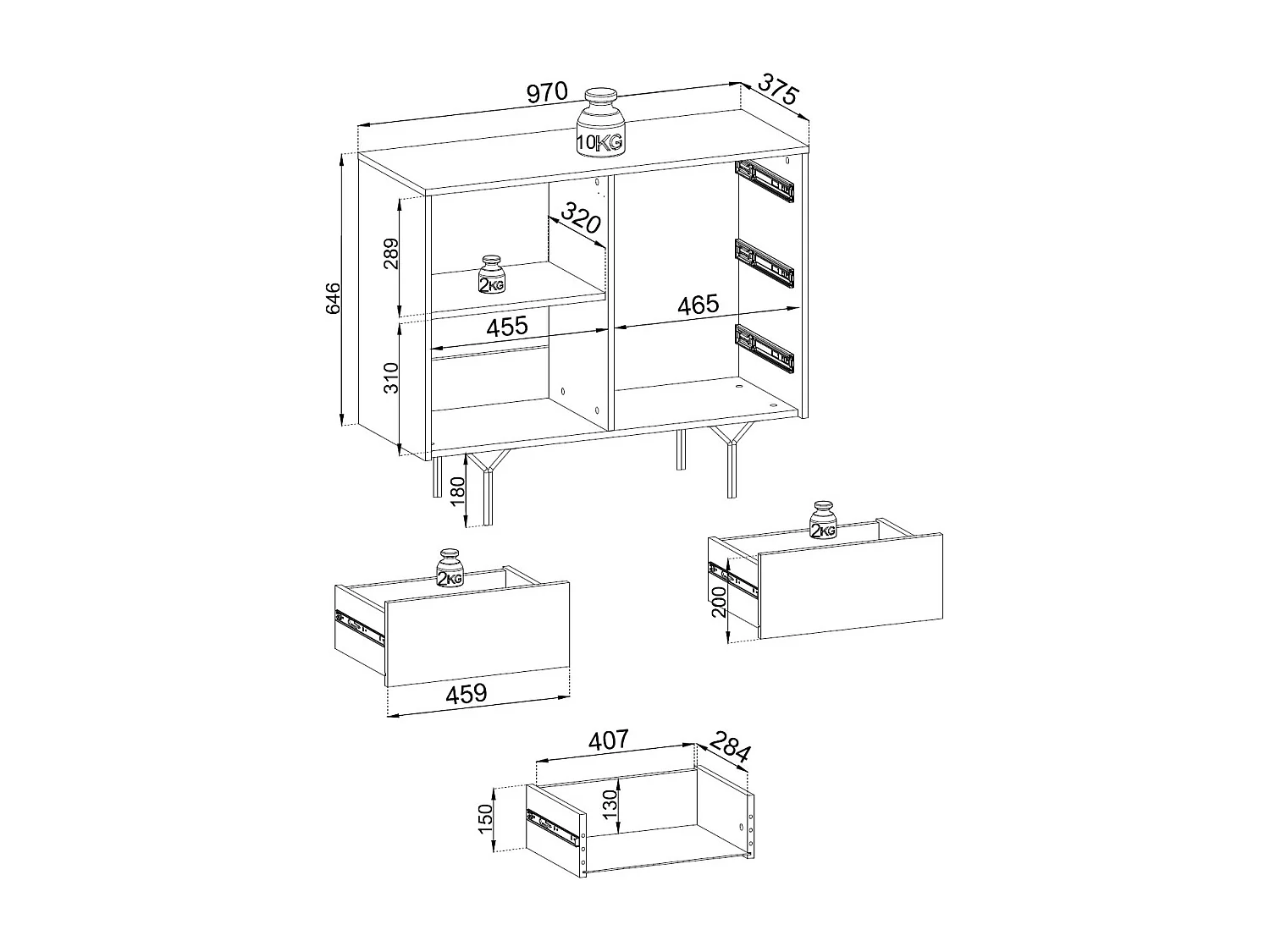 KOMMODE Raven schwarz 97 / 38 / 83cm