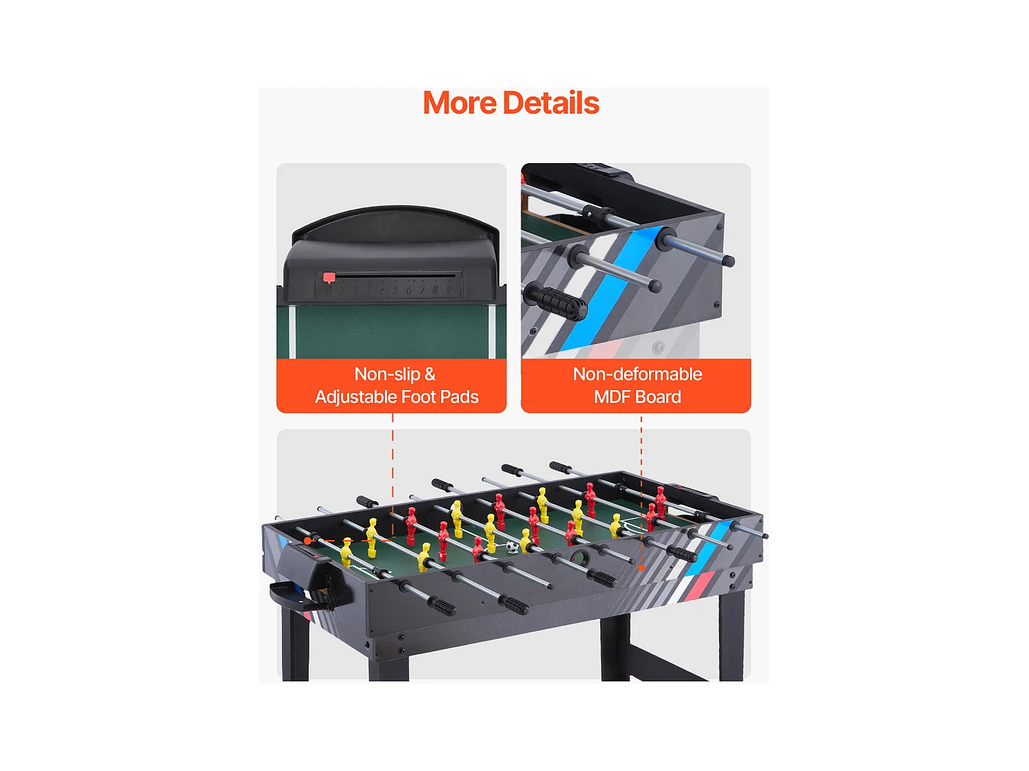 Table de Air Hockey, SucceBuy Table de Jeu Combinée 4 en 1 122 cm, Air Hockey, Baby-foot, Ping-pong, Billard