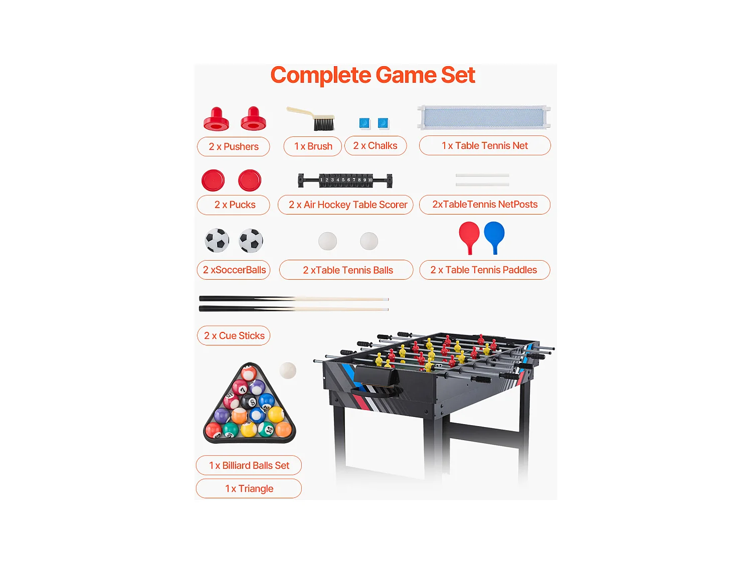 Table de Air Hockey, SucceBuy Table de Jeu Combinée 4 en 1 122 cm, Air Hockey, Baby-foot, Ping-pong, Billard