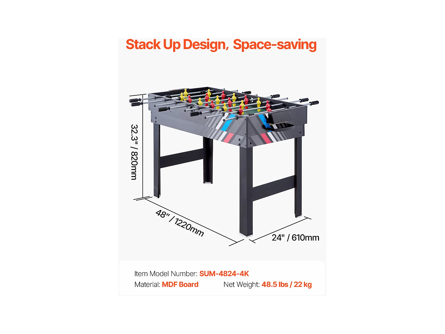 Table de Air Hockey, SucceBuy Table de Jeu Combinée 4 en 1 122 cm, Air Hockey, Baby-foot, Ping-pong, Billard