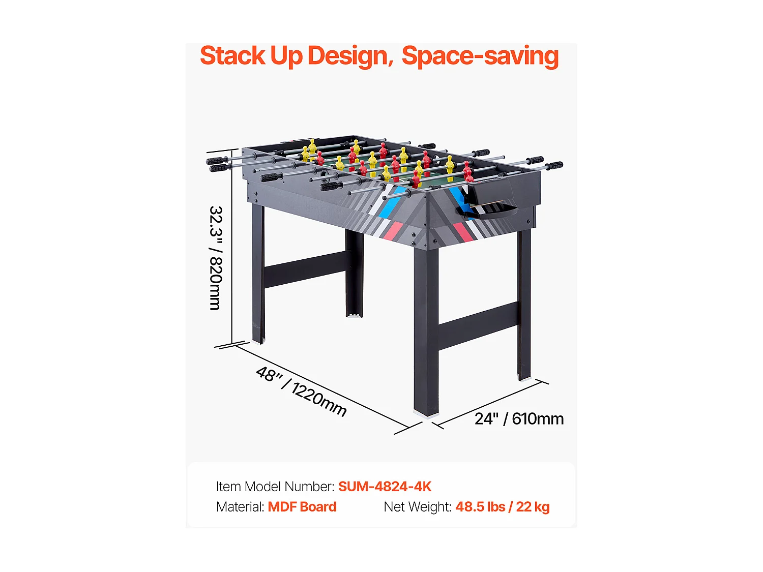 Table de Air Hockey, SucceBuy Table de Jeu Combinée 4 en 1 122 cm, Air Hockey, Baby-foot, Ping-pong, Billard