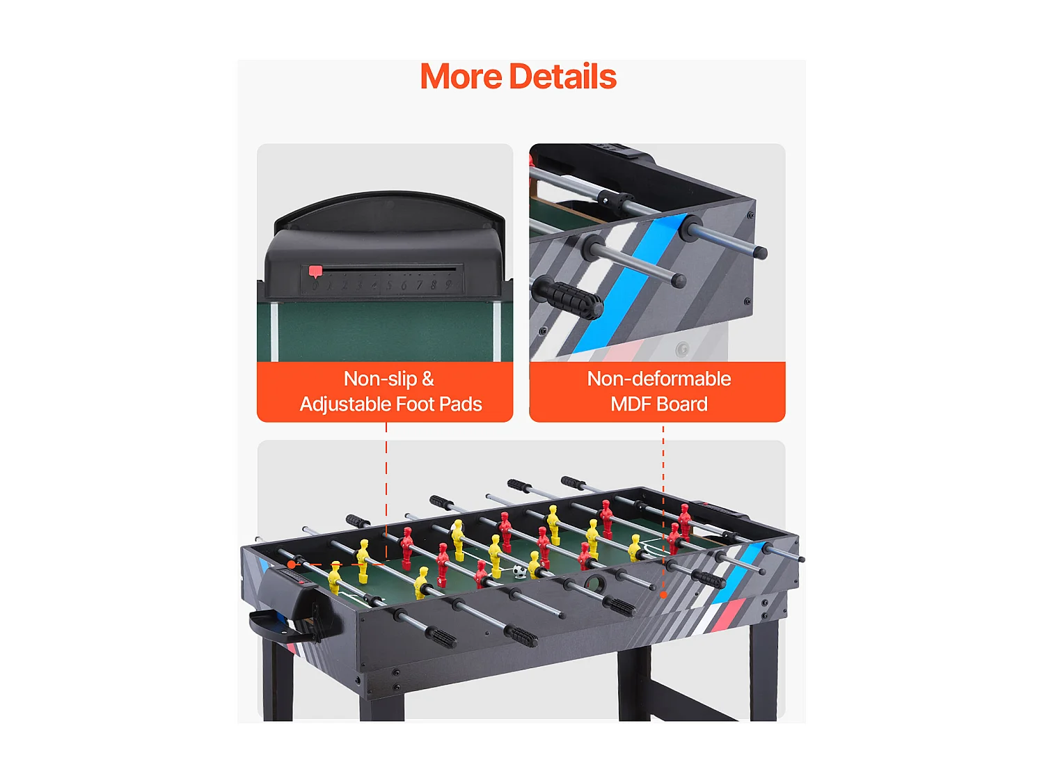 Table de Air Hockey, SucceBuy Table de Jeu Combinée 4 en 1 122 cm, Air Hockey, Baby-foot, Ping-pong, Billard